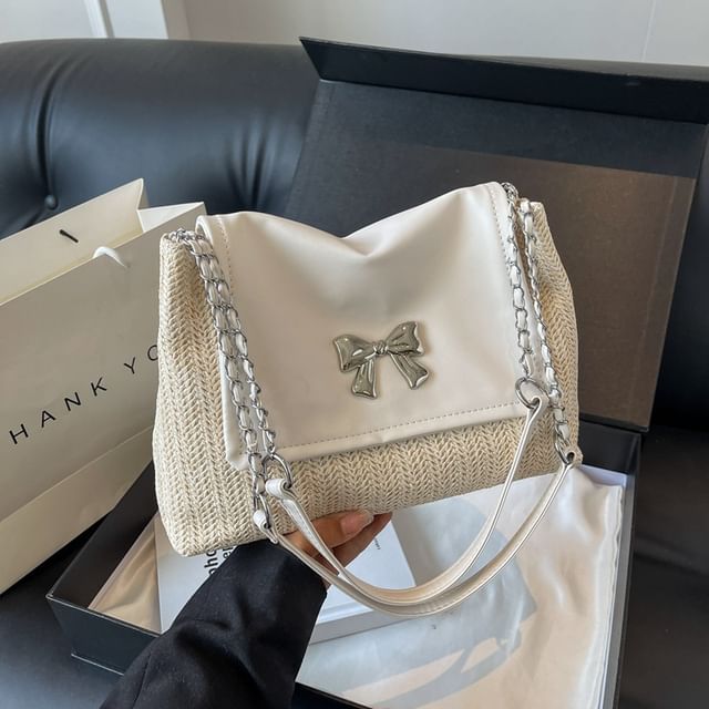 Woven Bag Shoulder Flap Bow