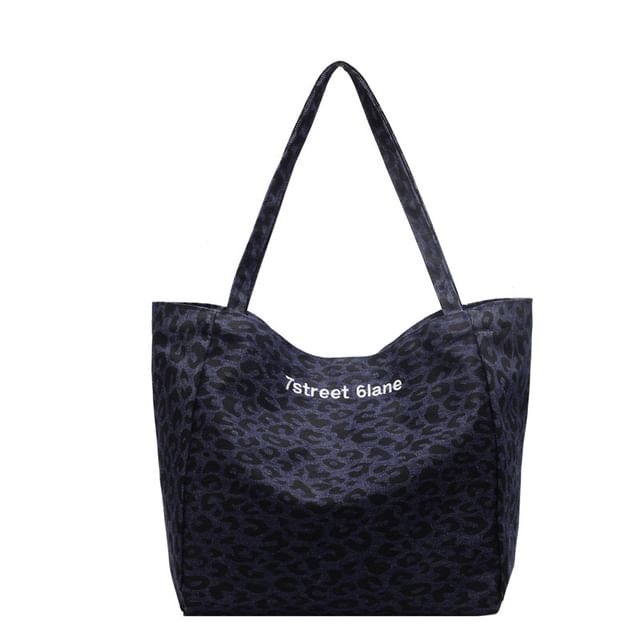 Denim Print Leopard Bag Tote
