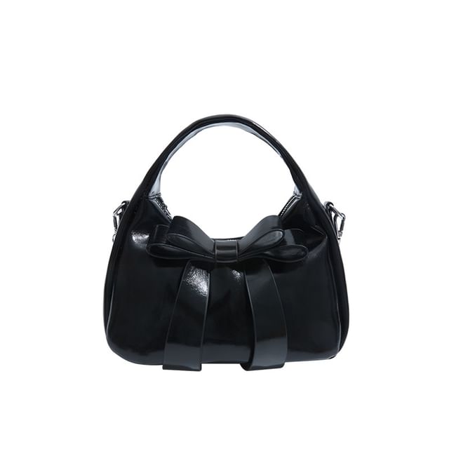 Faux Accent Crossbody Bag Bow Chain Leather Strap Plain