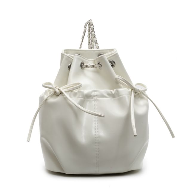 Drawstring Faux Leather Plain Backpack