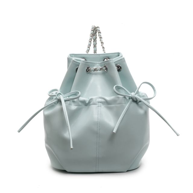 Drawstring Faux Leather Plain Backpack