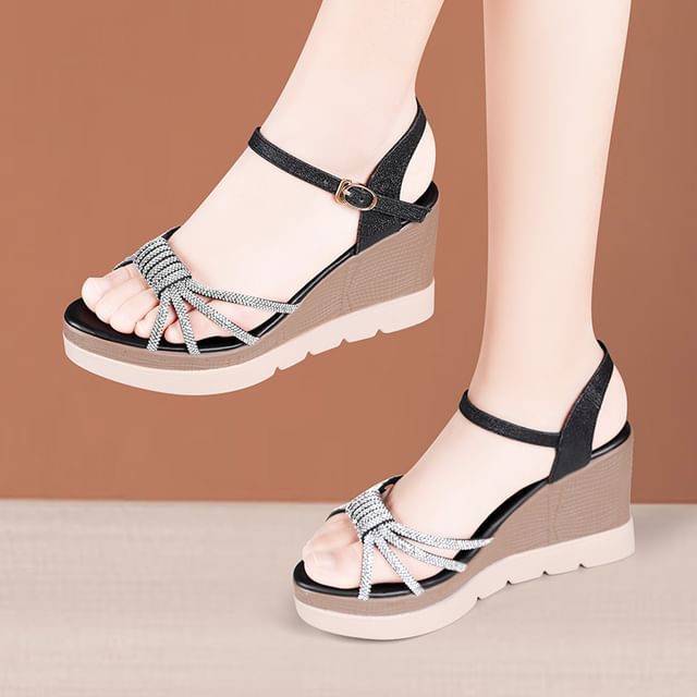 Rhinestone Platform Wedge Sandals