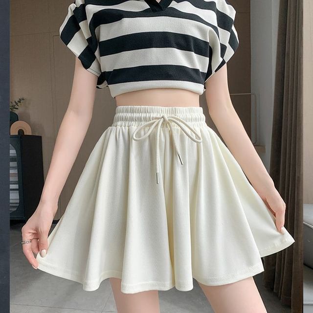 Shorts Waist Plain Drawstring Leg Wide