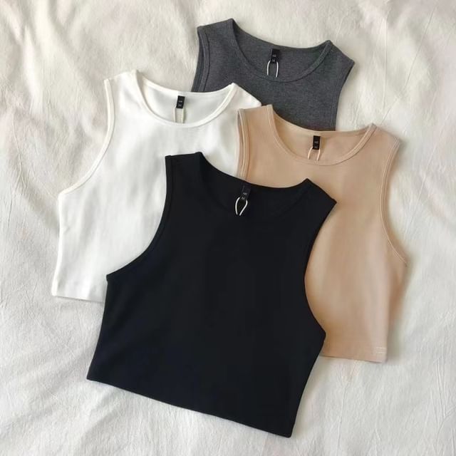 Crop Top Tank Plain Crew Neck