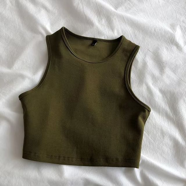 Crop Top Tank Plain Crew Neck