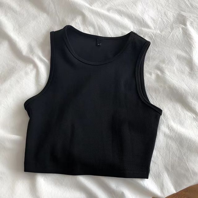 Crop Top Tank Plain Crew Neck