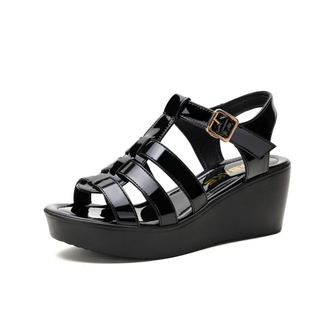 Patent Plain Platform Wedge Heel Gladiator Sandals