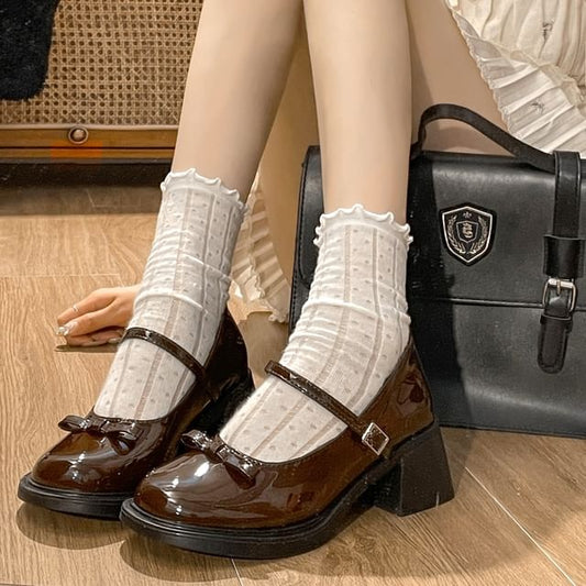 Bow Jane Heel Chunky Pumps Mary
