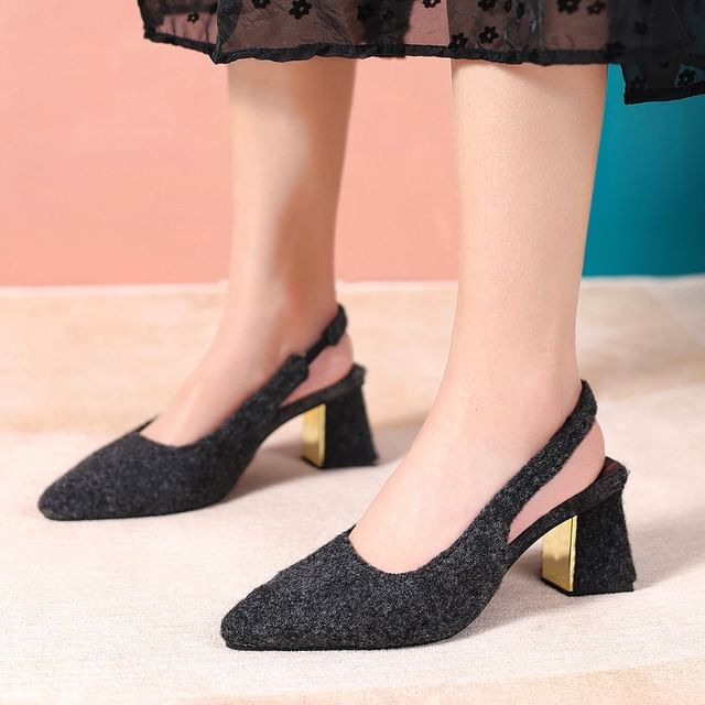 Pointed Heel Pumps Block Toe Slingback
