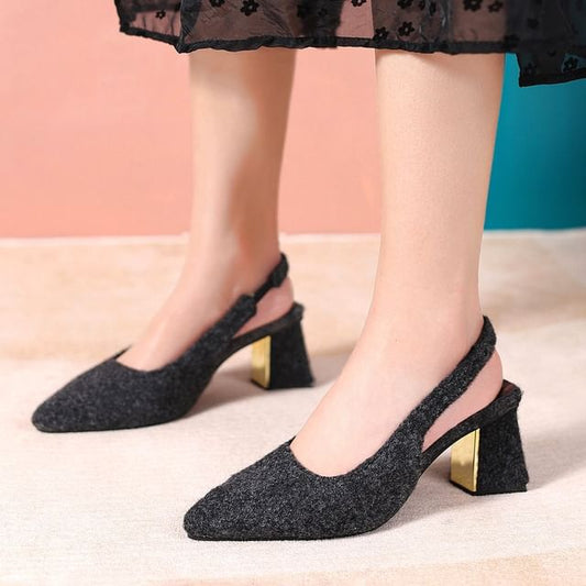 Pointed Heel Pumps Block Toe Slingback