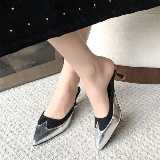 Two Toe Heel Mules Tone Stiletto Pointed