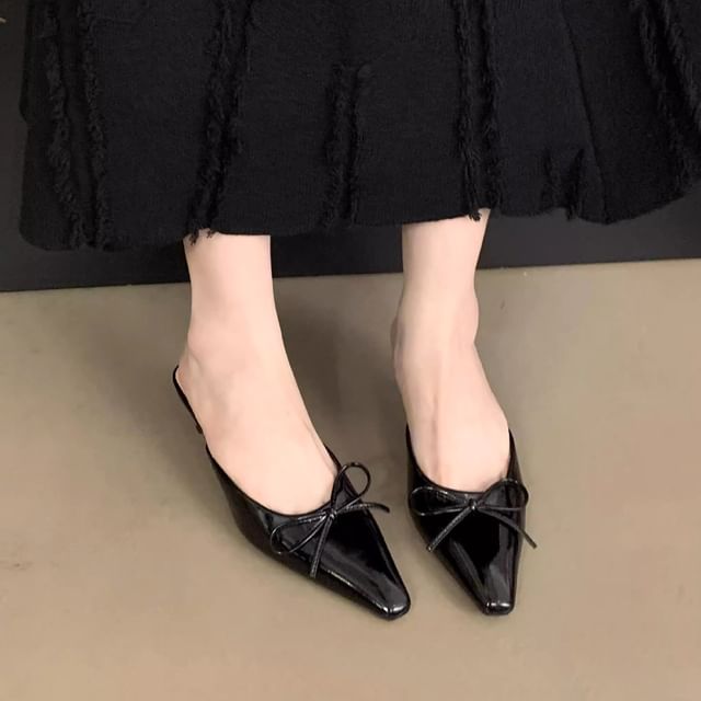 Toe Stiletto Pointed Bow Mules Heel
