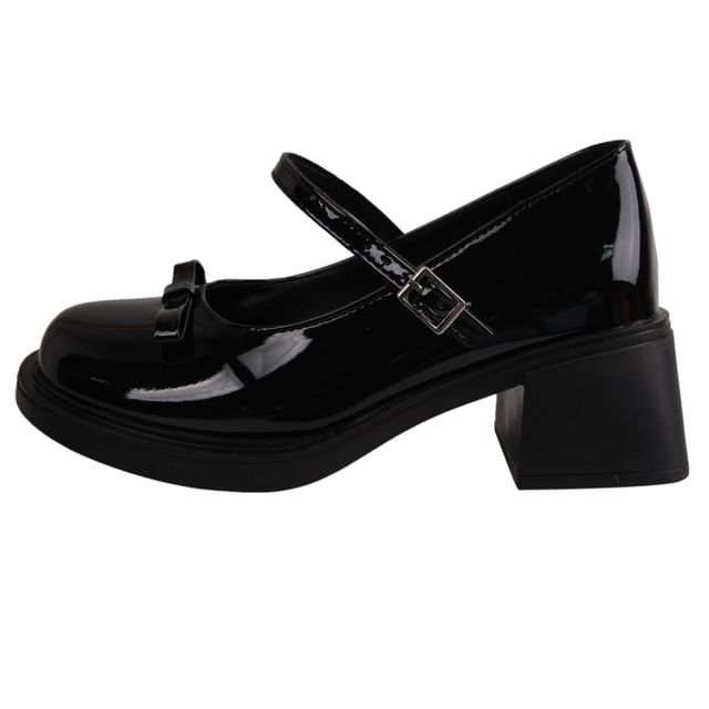 Bow Jane Heel Chunky Pumps Mary