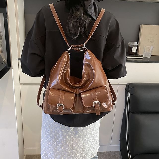 Faux Leather Multi-Pocket Backpack