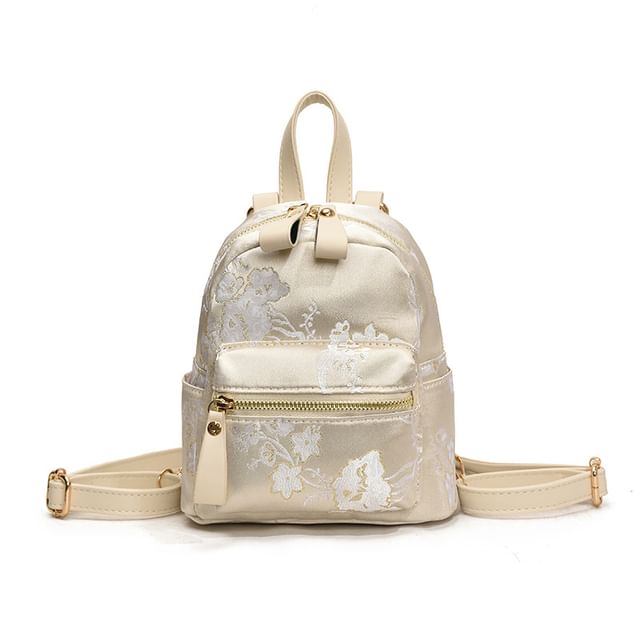 Multi-Pocket Backpack Embroidered Flower
