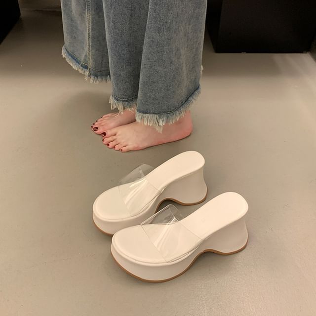 PVC Sandals Wedge Platform Slide Panel Heel