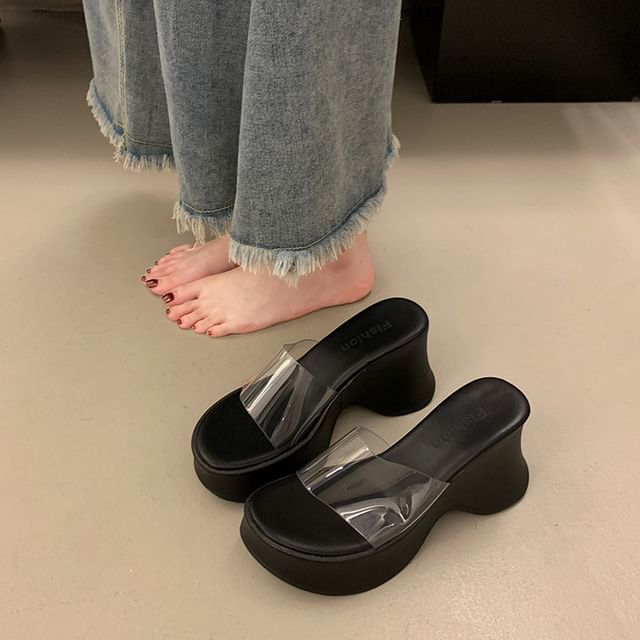 PVC Sandals Wedge Platform Slide Panel Heel