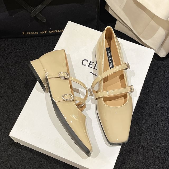 Strap Double Low Heel Square-Toe Sandals