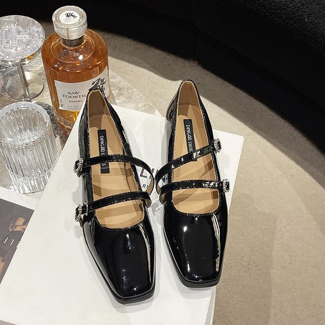 Strap Double Low Heel Square-Toe Sandals