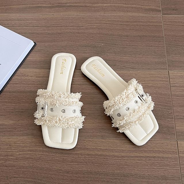 Tasseled Square-Toe Sandals Slide Buckled