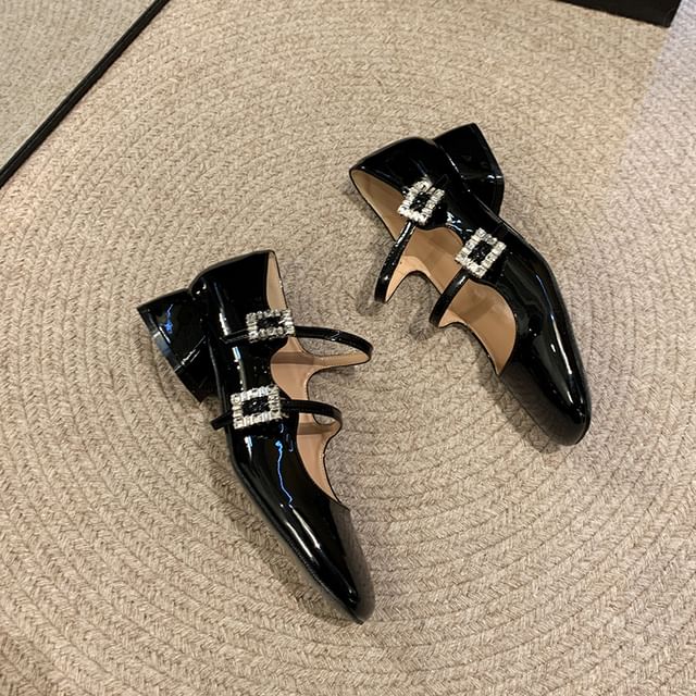 Mary Rhinestone Shoes Strap Buckled Jane Double