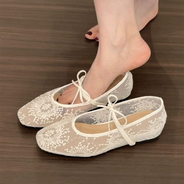 Shoes Bow Mary Flat Mesh Jane