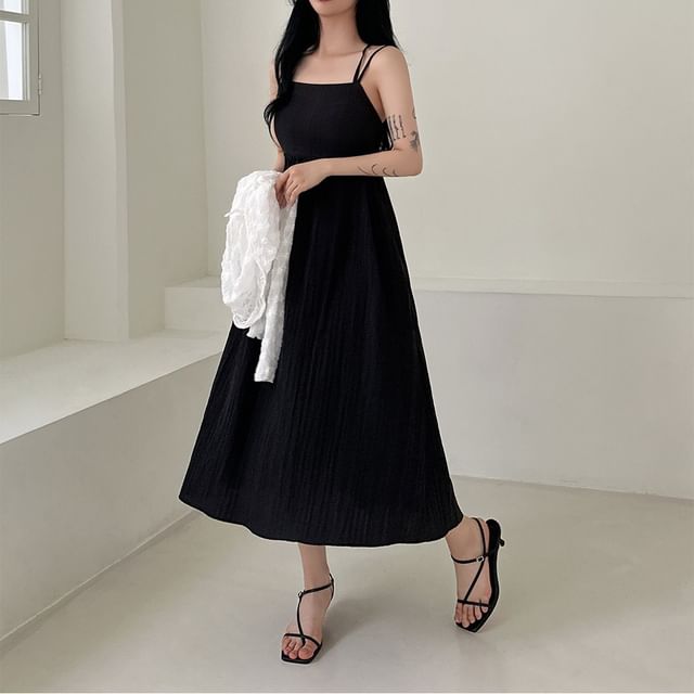 Cutout Midi A-Line Dress with Thin Straps