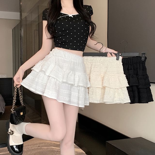 Plain A-Line Balletcore Skirt Tiered Elastic Waist Mini
