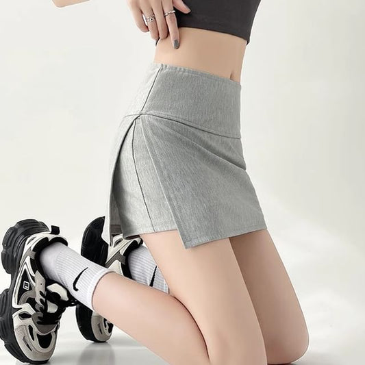 High Waist Skort Slit Plain