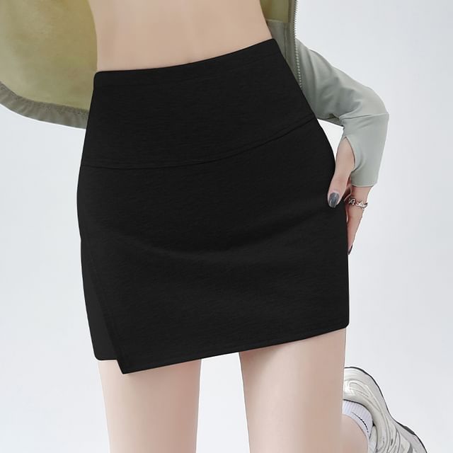 High Waist Skort Slit Plain