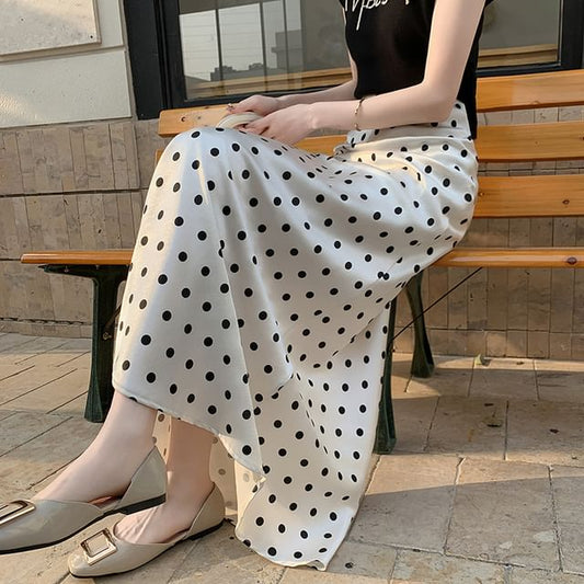 Skirt Rise High Maxi A-Line Dotted