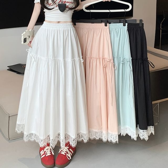 Trim A-Line Maxi High Plain Skirt Waist Lace