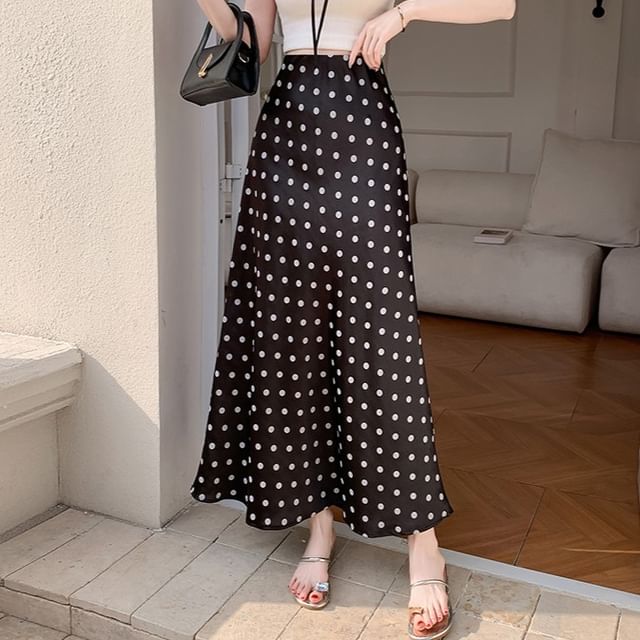 Skirt Rise High Maxi A-Line Dotted