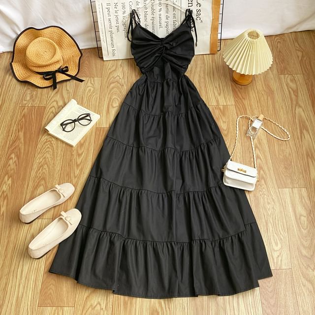 Knot Cutout Maxi Sundress with Thin Straps