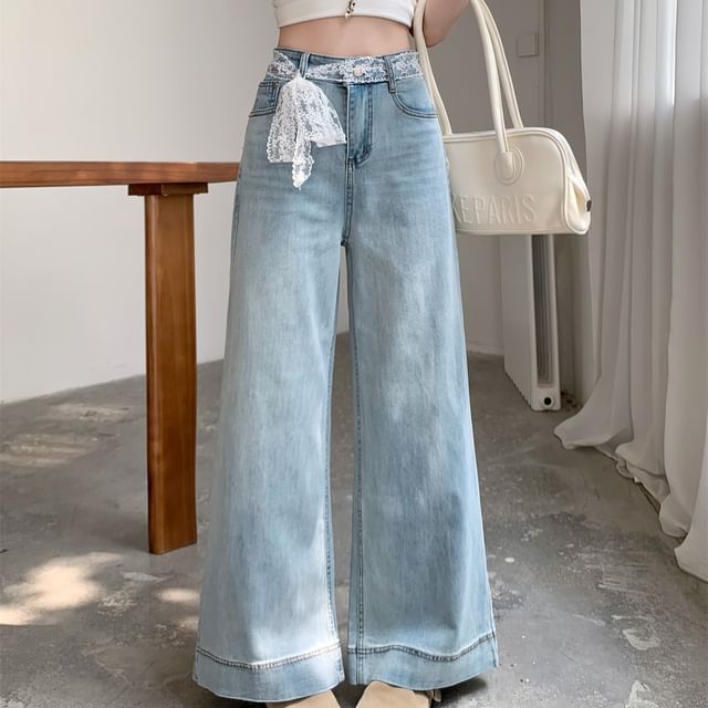 Leg High Waist Washed Jeans Wide