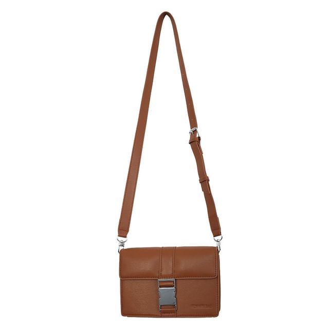 Plain Leather Bag Flap Buckled Crossbody Faux