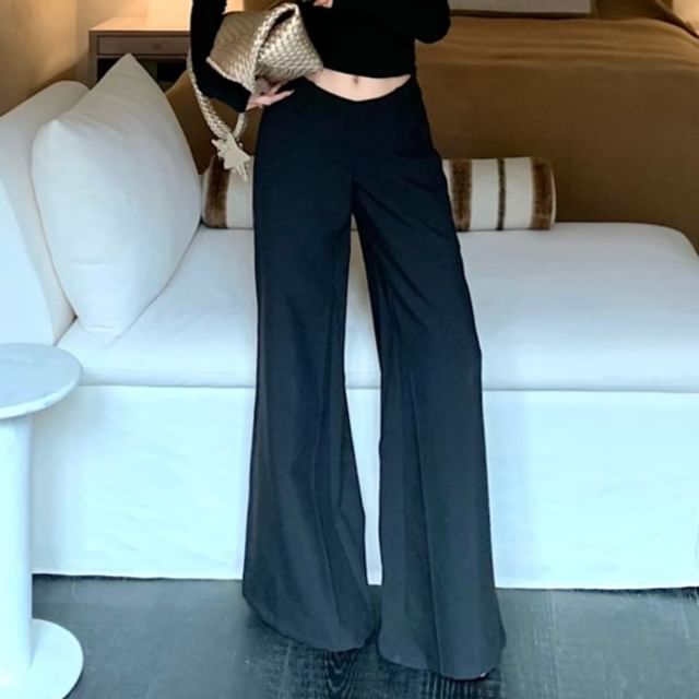 / Studded Flared Cropped Low Rise Plain Long-Sleeve Pants Off-Shoulder T-Shirt