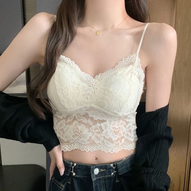 Lace Crop Camisole with V-Neck