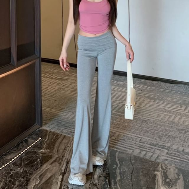 Plain Padded Pants Top Camisole Rise Flared Mid Rhinestone /