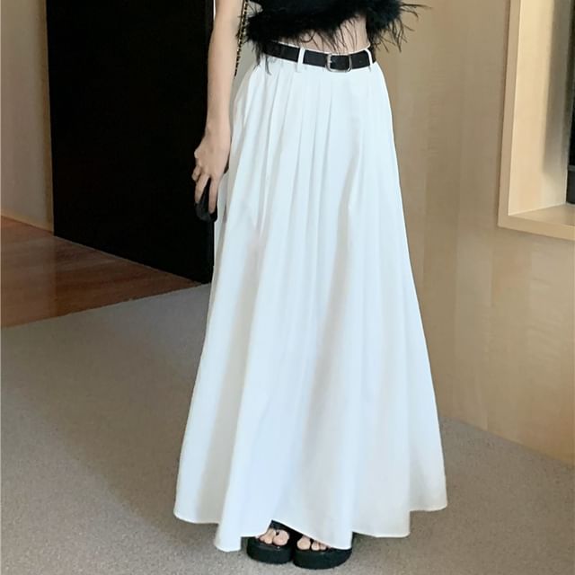 Top High Skirt Maxi Feather Trim Waist A-Line Plain / Crop Pleated Halter
