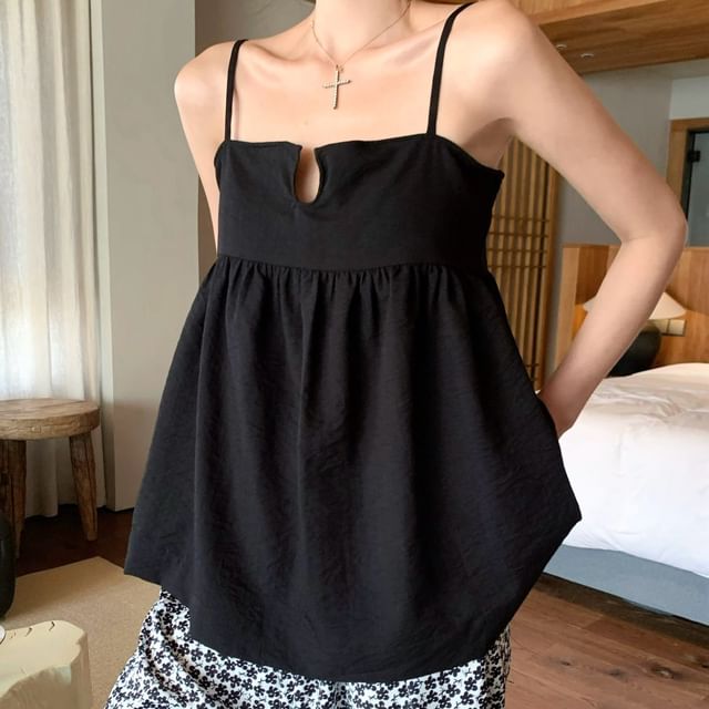 Notch Floral Leg Print High Camisole / Pants Wide Plain Top Neck Waist