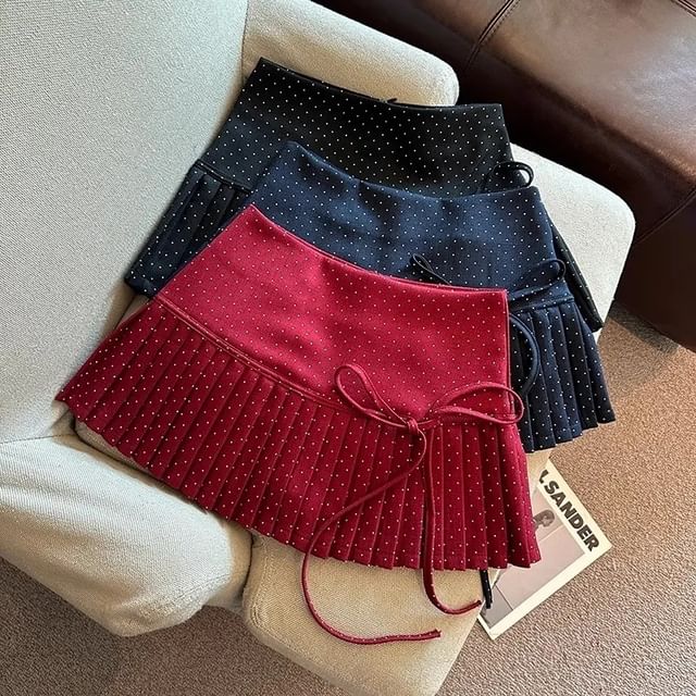 Dotted Skirt Pleated Rise A-Line High Mini