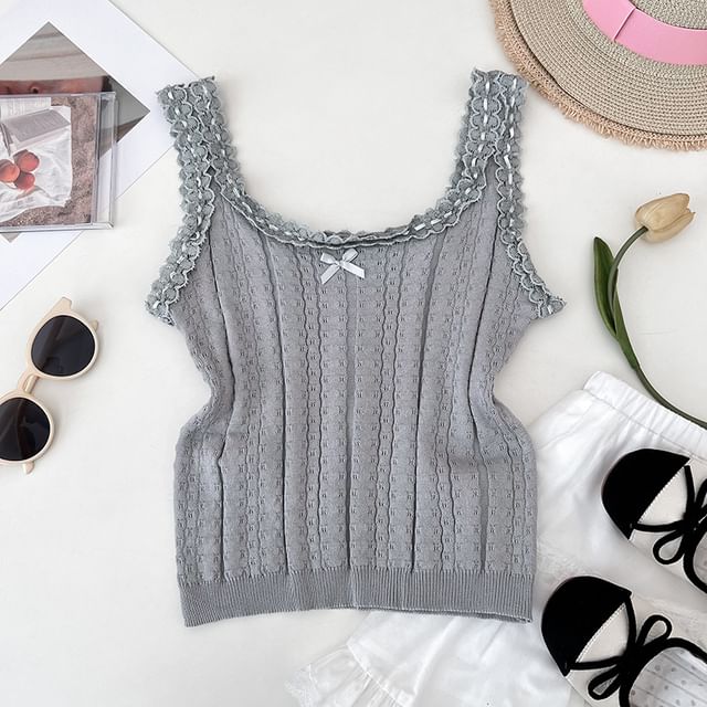 Knit Scoop-Neck Cami with Lace Accent - LaceLux