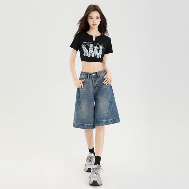 Rise Washed Leg Mid Jorts Wide