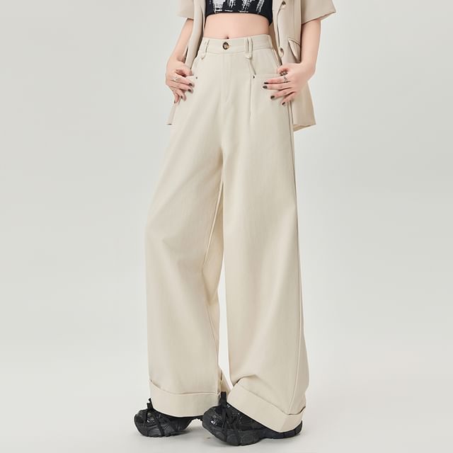 Plain Waist Leg Wide Pants High Dress