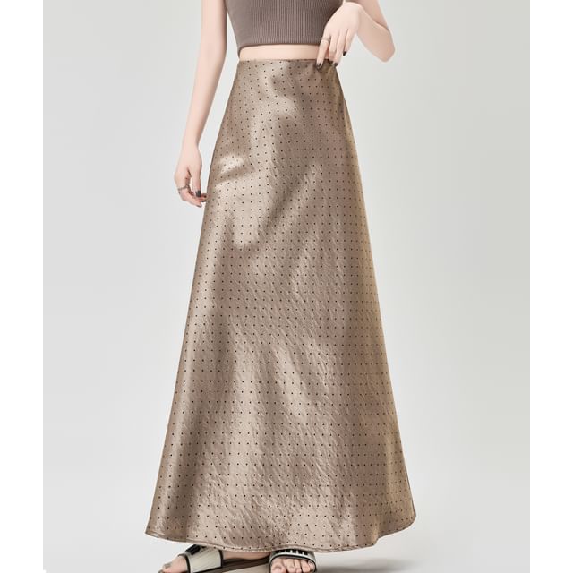 Skirt Maxi Waist A-Line Dotted High Satin