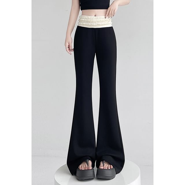 Designs) Trim Frill Pants Flared Rise Tone Two High (Various