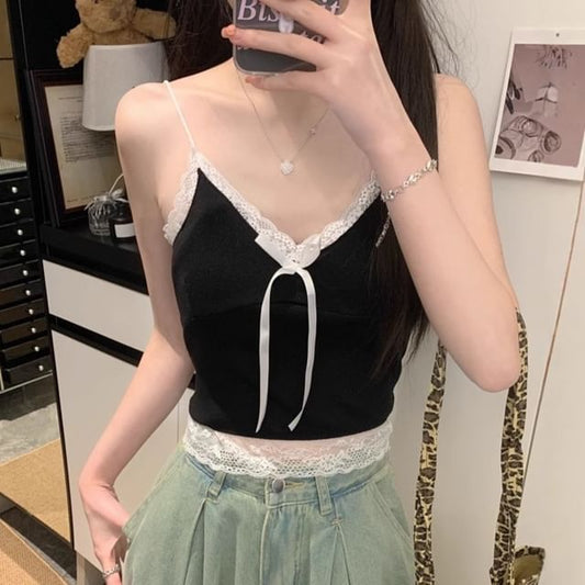 Spaghetti Strap Lace Camisole with V-Neck
