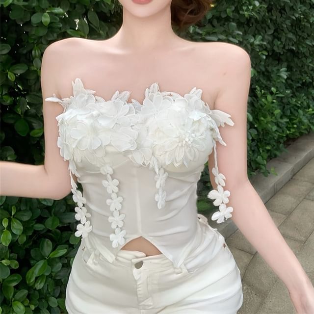 Tube Plain Flower Front-Slit Top Detail