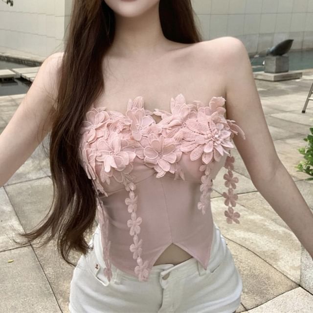 Tube Plain Flower Front-Slit Top Detail